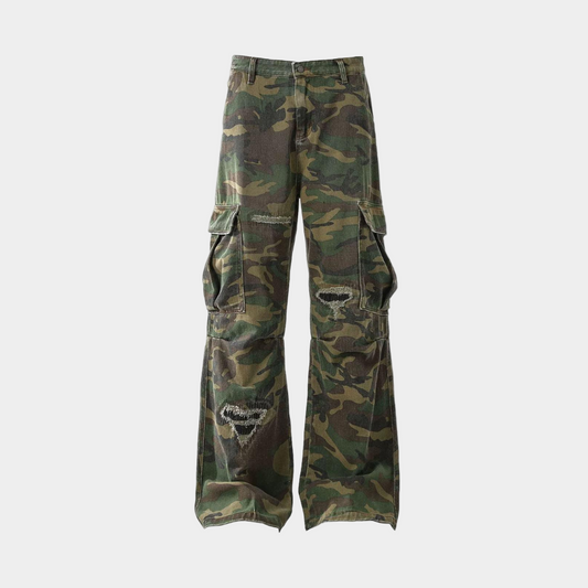 Ripped Camouflage Cargo Pants